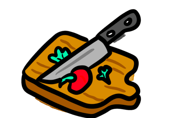 Hand drawing icon of step one, cutting vegetables