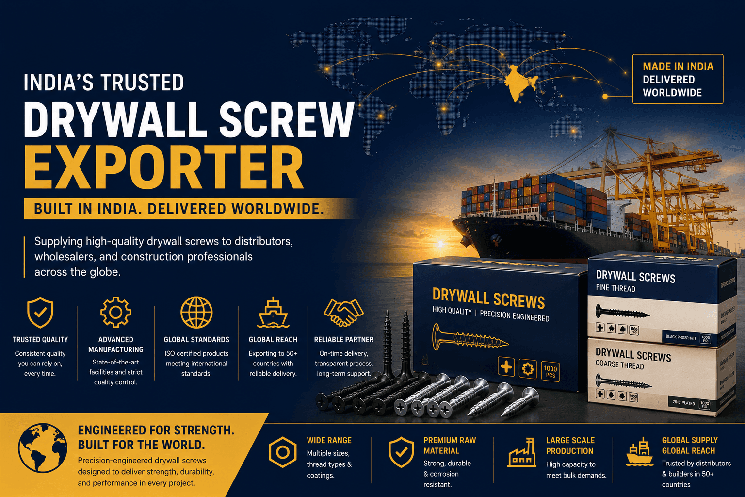 Export packaging for bulk drywall screw orders