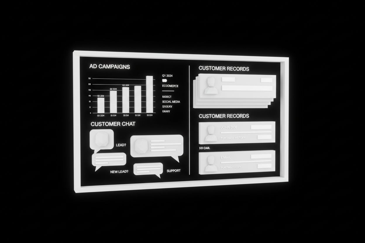 A marketing dashboard with ads chat and CRM