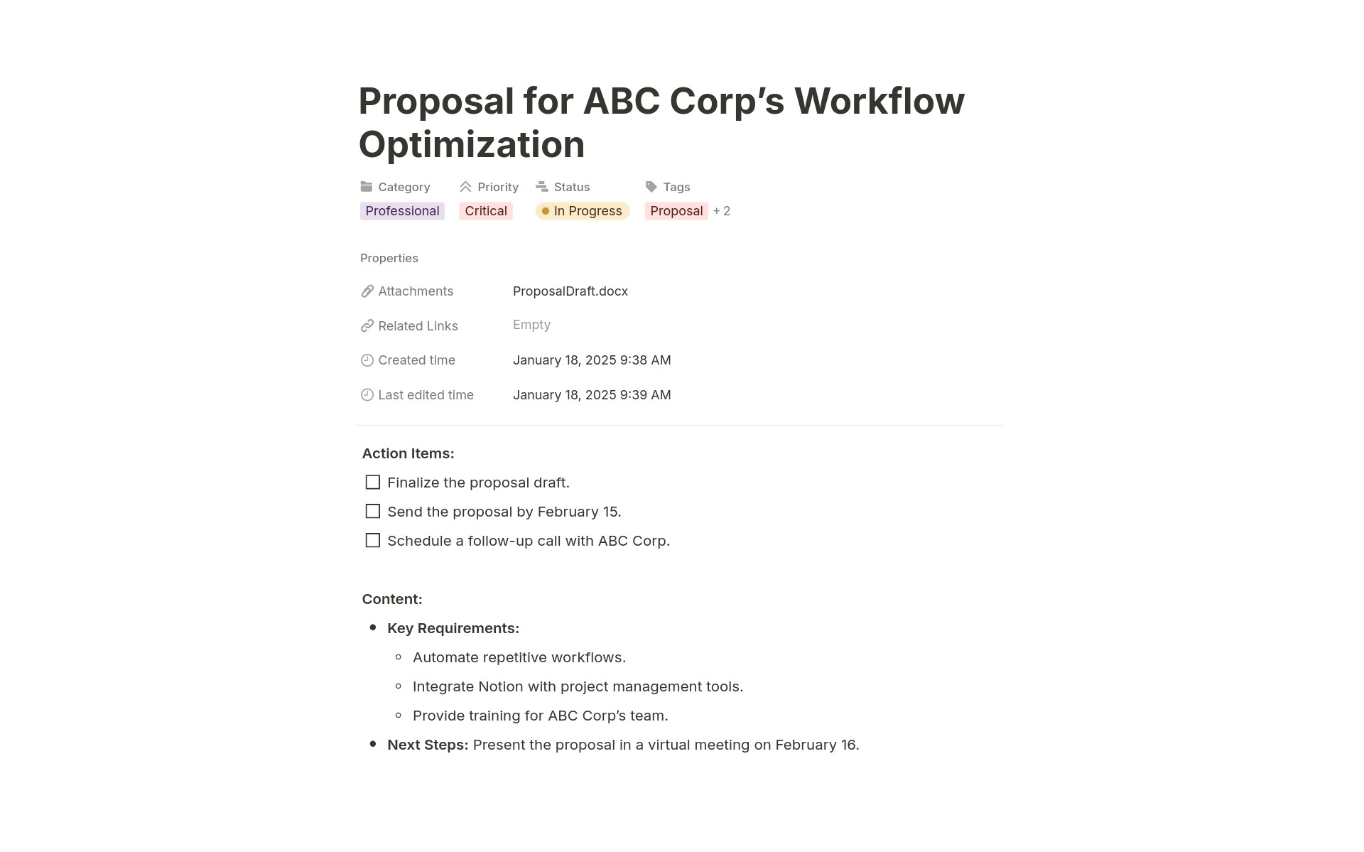Smart note example screenshot