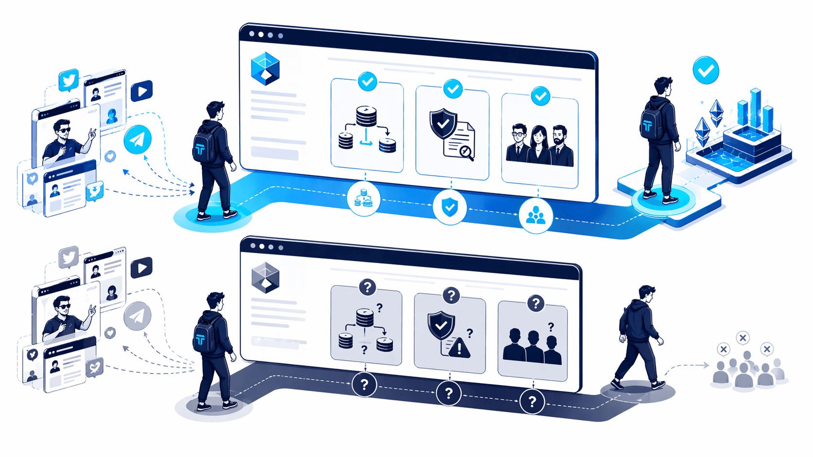 Images shows the process of building trust in DeFi that helps acclerate trust and establish Web3 project