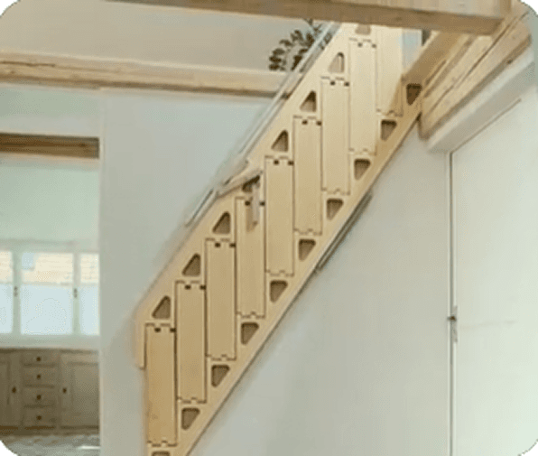 Modern wooden staircase with minimalist design inside a bright contemporary home interior