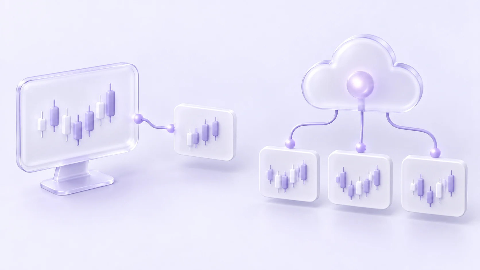 A local computer and a cloud service connected to separate trading account panels