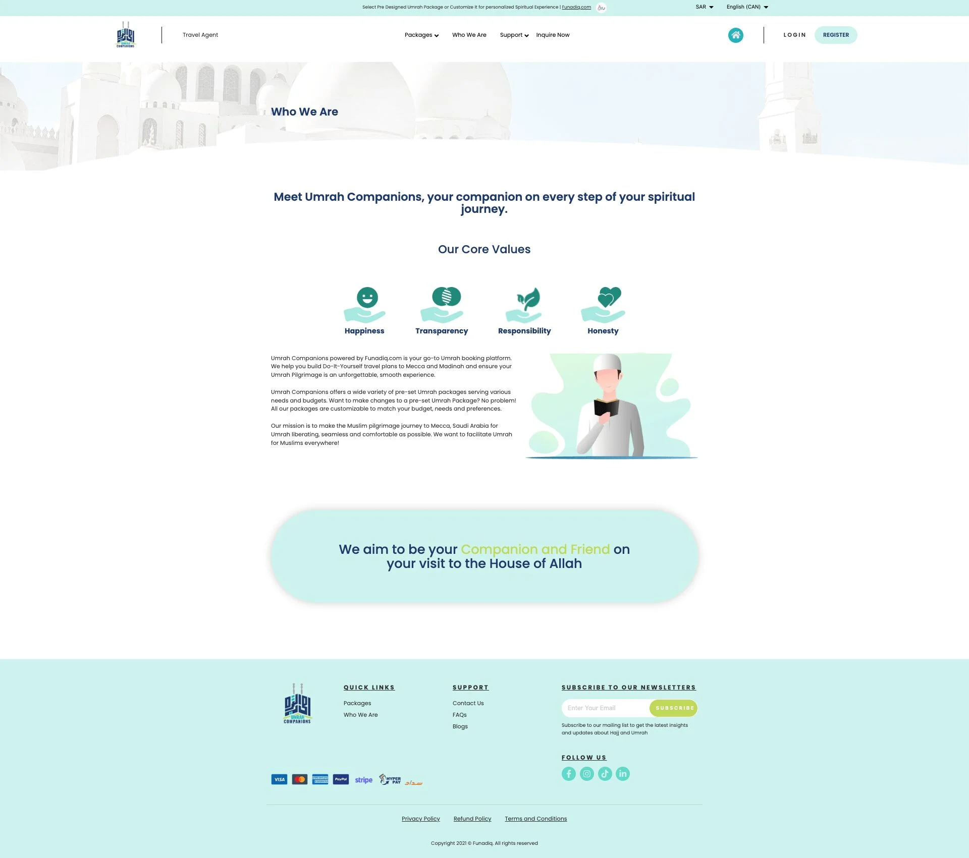 Custom Umrah travel agency Who We Are designed by Dreams Agency, Mississauga, Ontario.