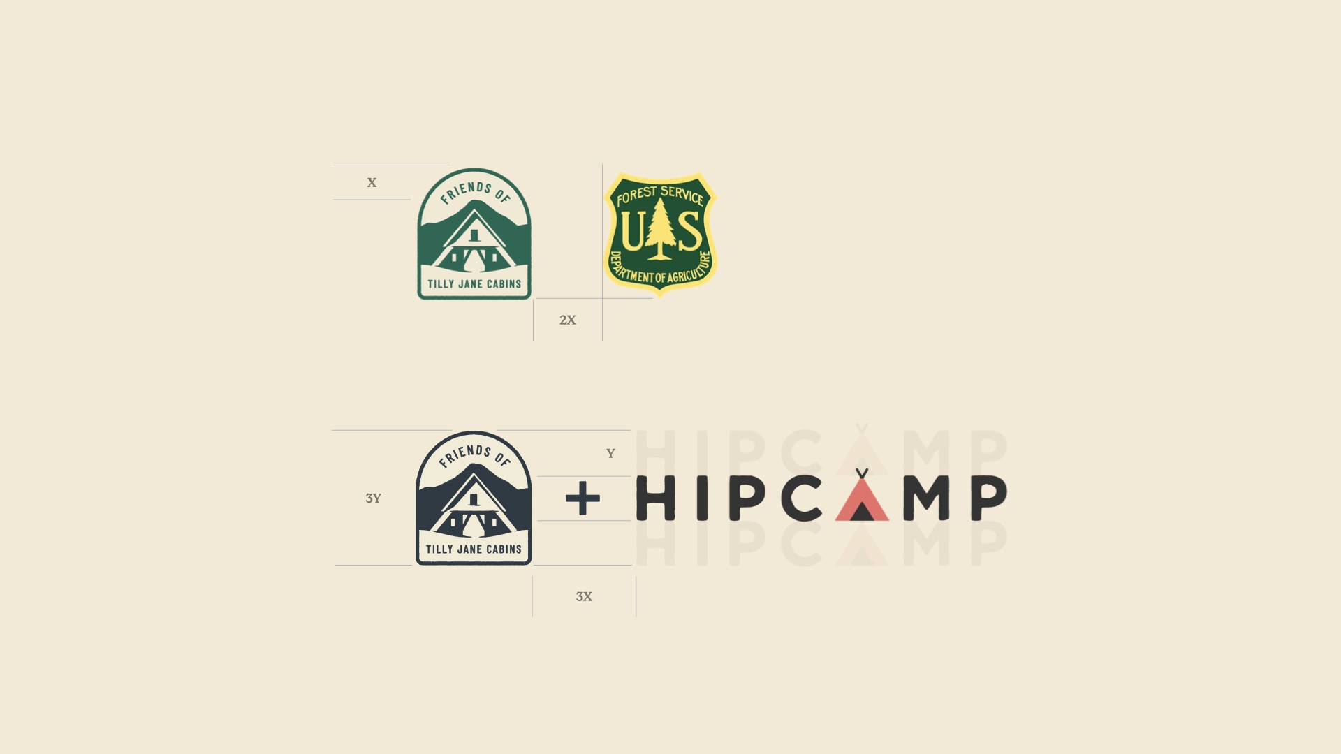 Example from the brand guidelines to show spacing and lockups for the primary mark when paired with sponsors or partners like the USFS