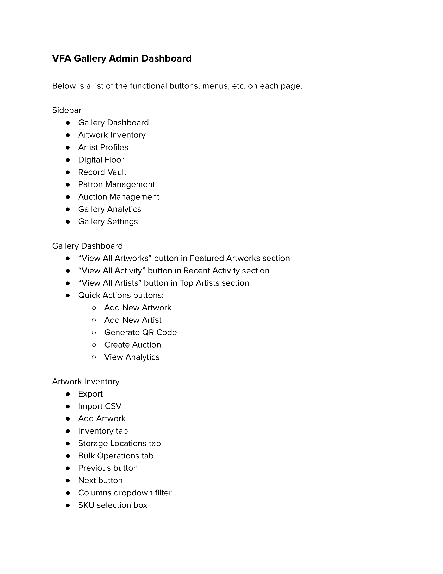 Admin Dashboard Information Artchitecture document