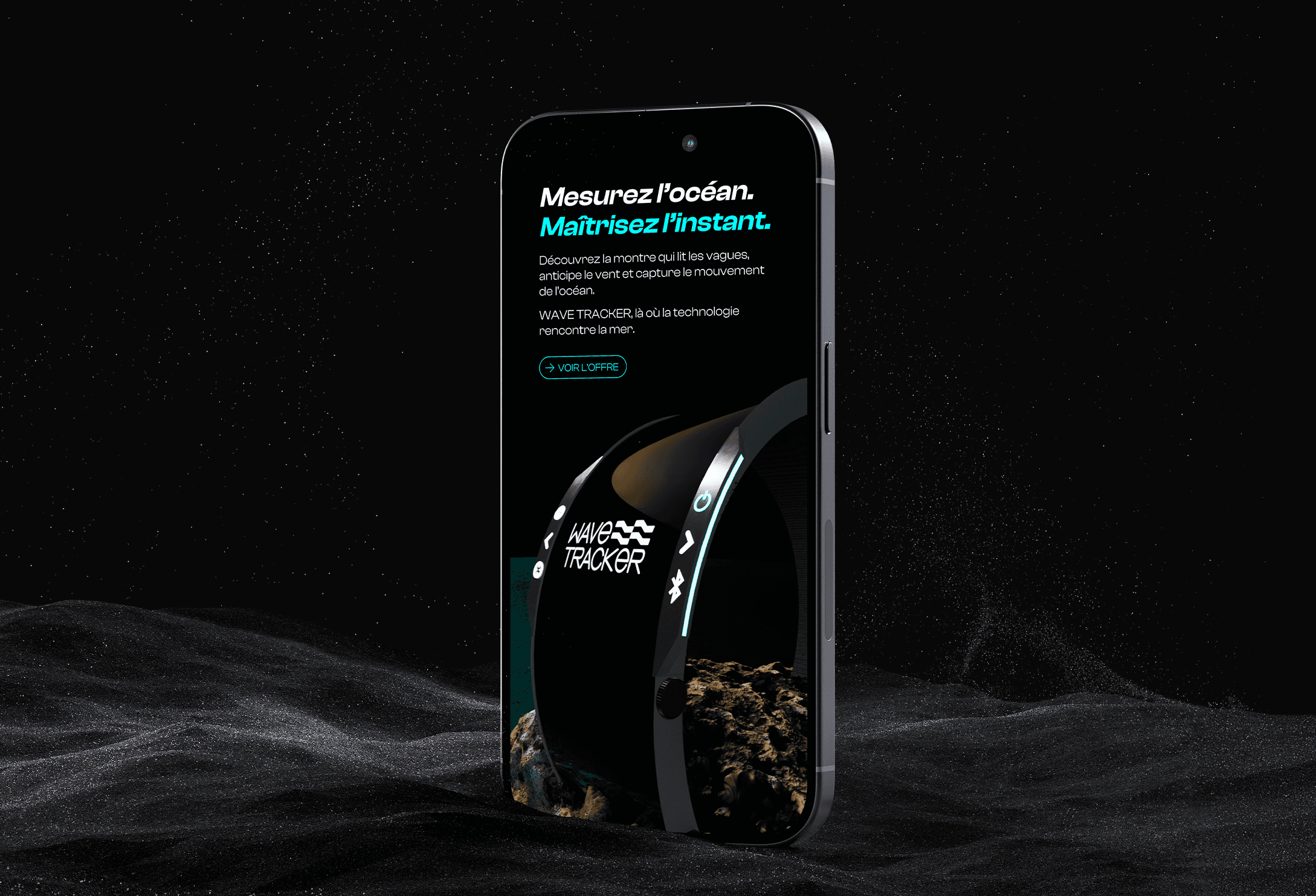 Interface mobile du projet Wave Tracker, design d’application et direction artistique.