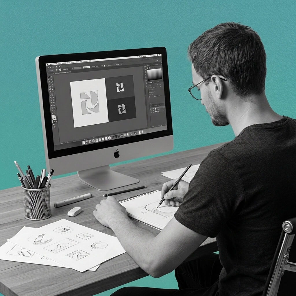 Portrait of portfolio creator – back view