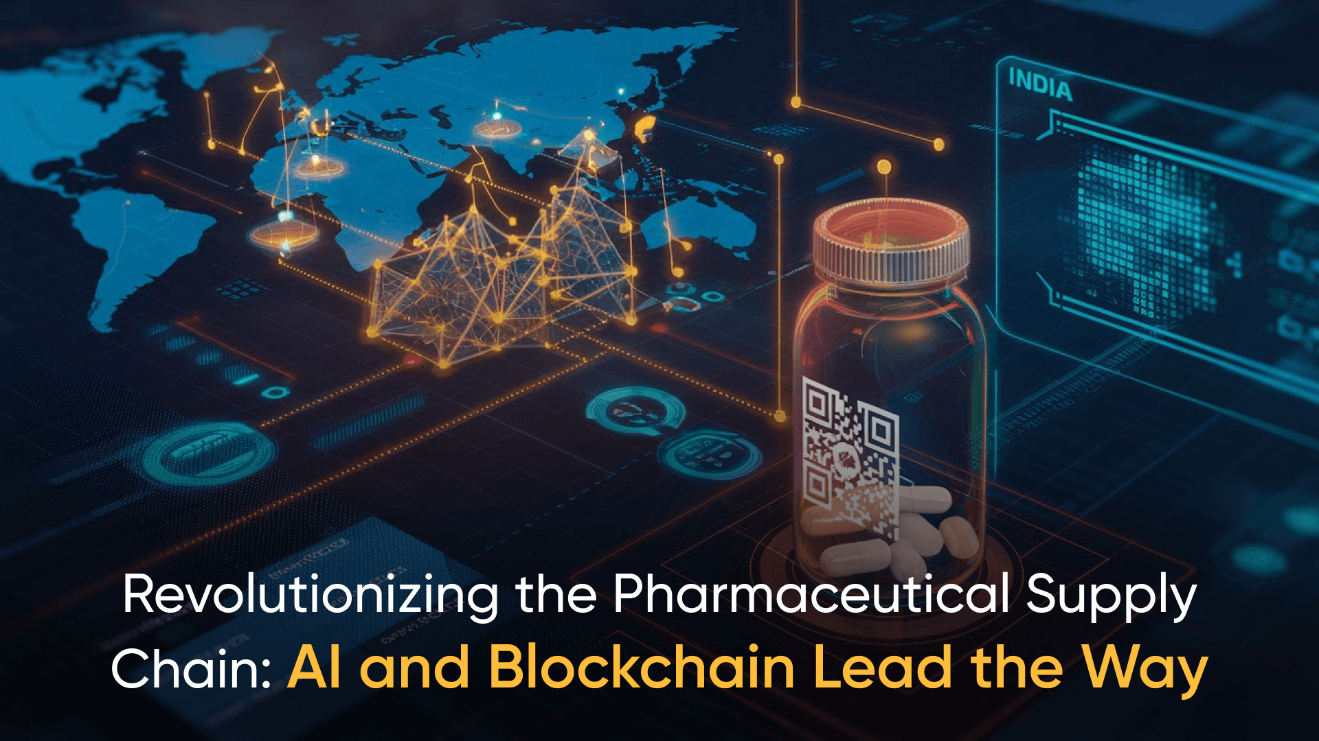 Global pharmaceutical supply chain visualization with AI and blockchain integration.