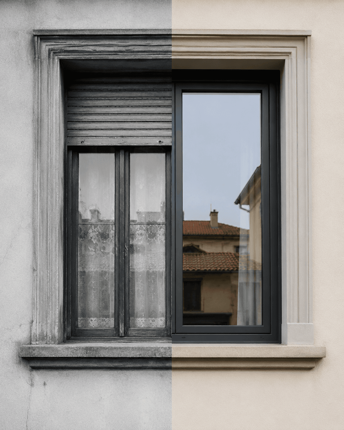 Villetta residenziale prima e dopo la sostituzione degli infissi