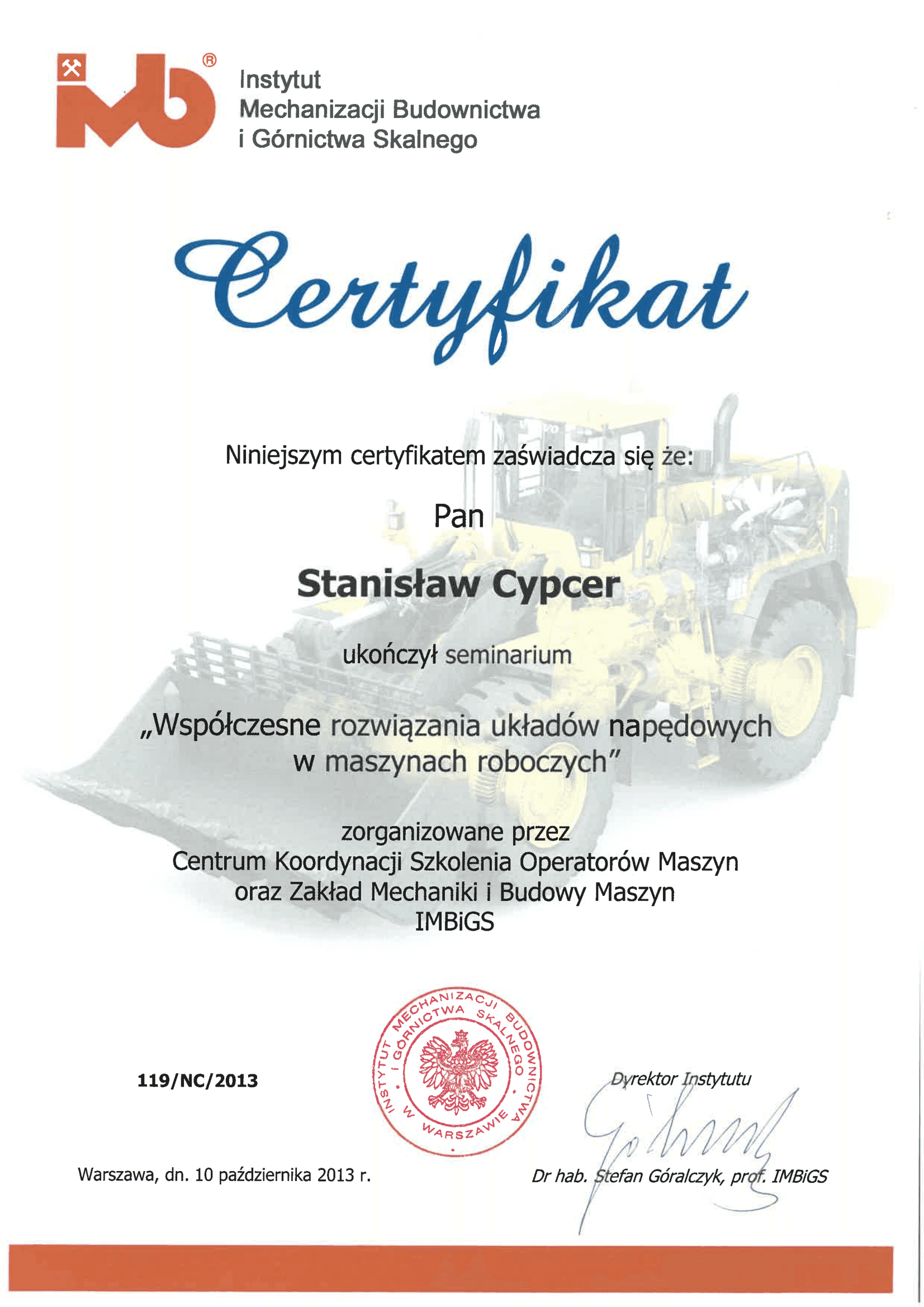 Certyfikat jakości dla CKZ Cypcer w zakresie szkoleń z diagnostyki psychologicznej.