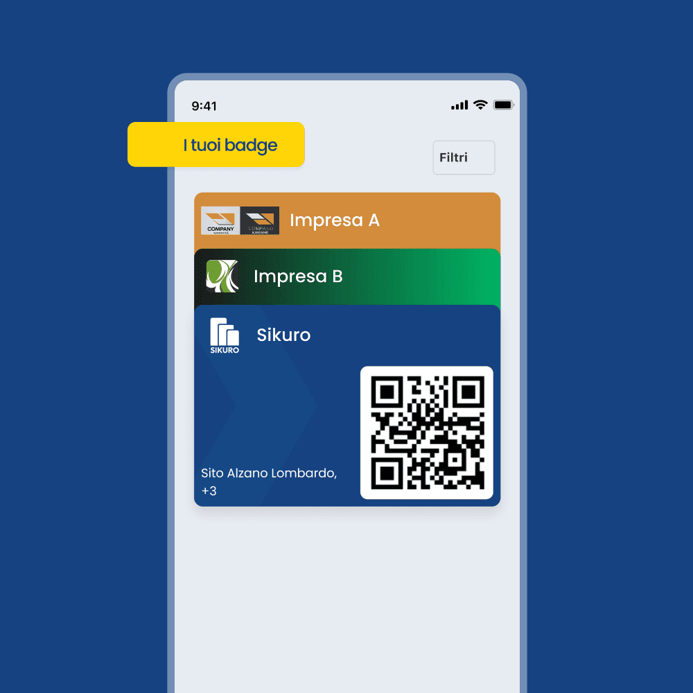 wallet su app sikuro con i badge digitali di vari cantieri