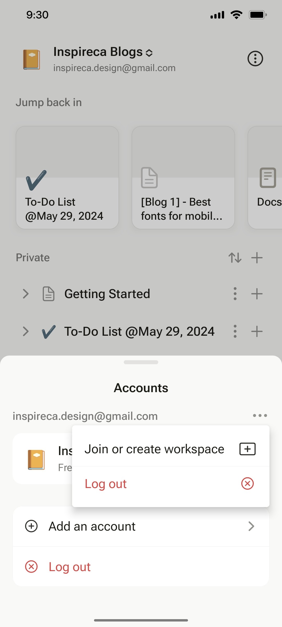 Notion App Account Screen 2