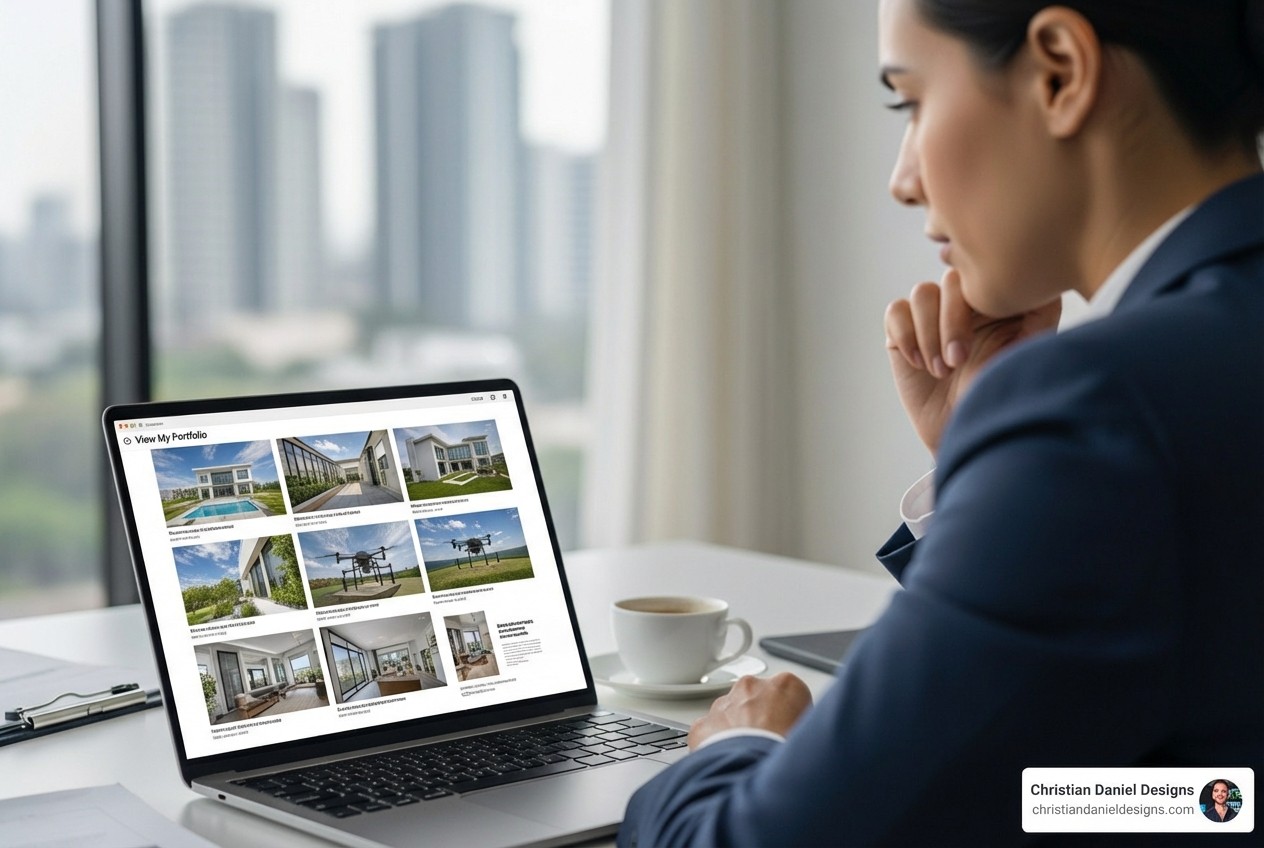 me evaluating different video editor portfolios on a laptop - real estate video editing outsourcing