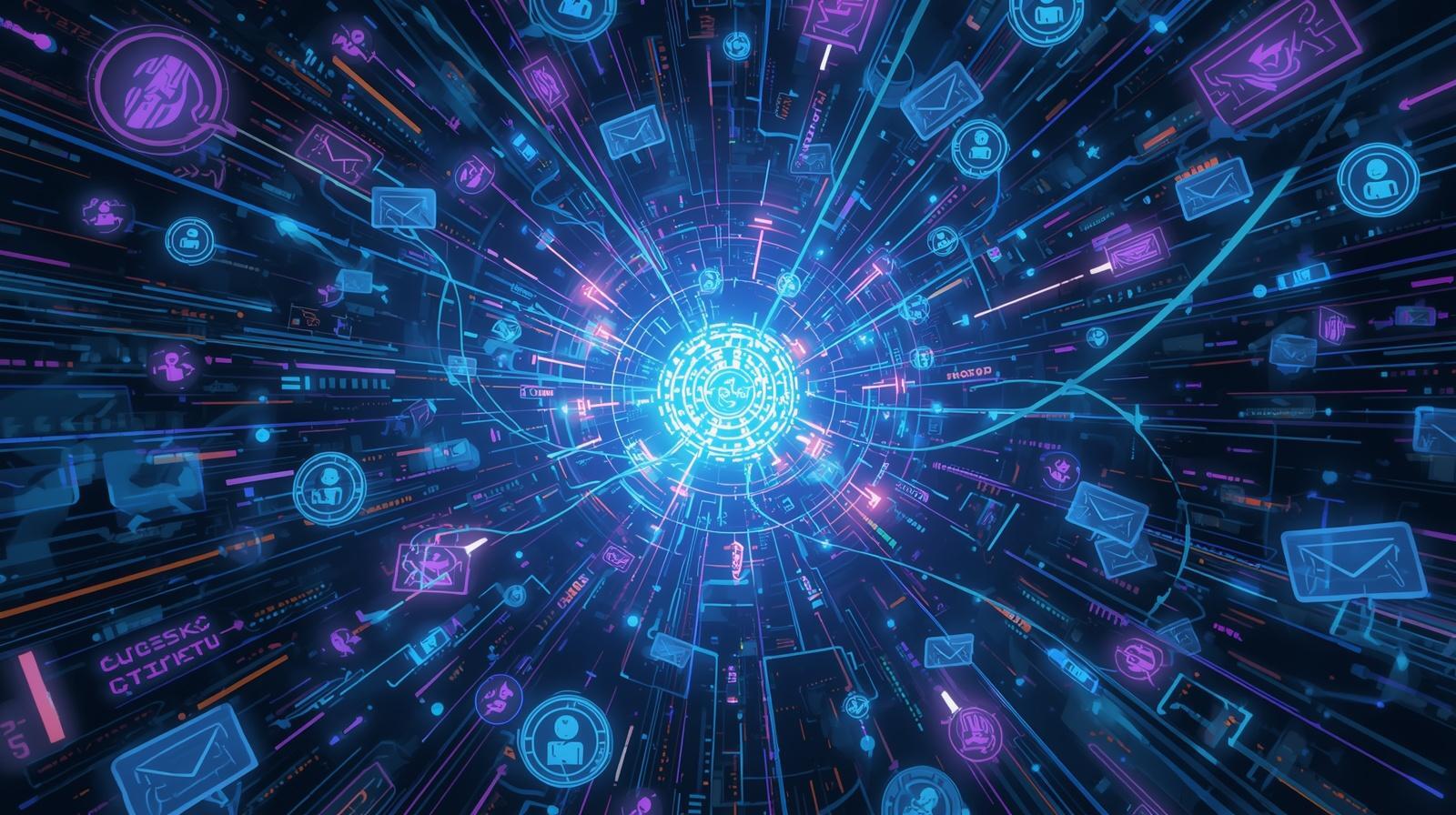 Woman with blonde hair smiling while talking on the phone at a desk with a laptop and papers.