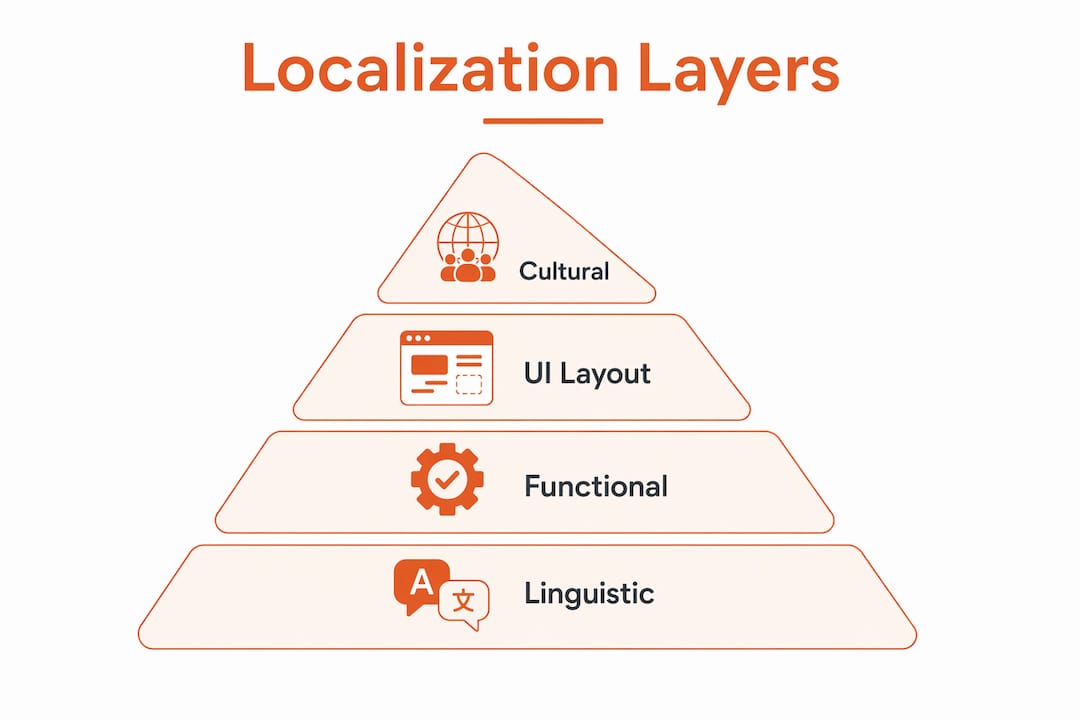 Infographic illustrating four localization criteria layers