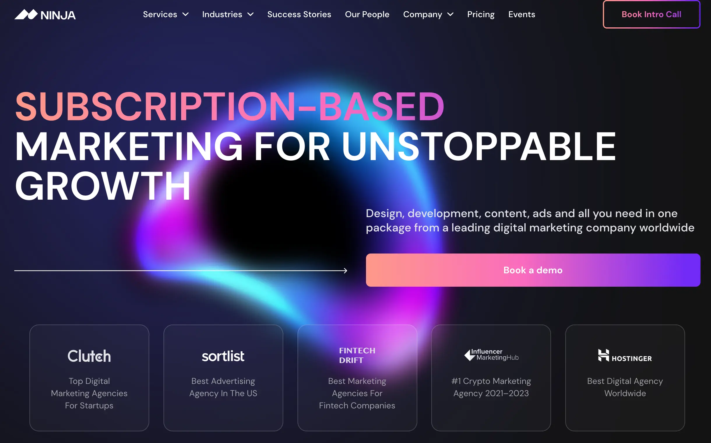 home page view of ninjapromo a blockchain and community marketing agency