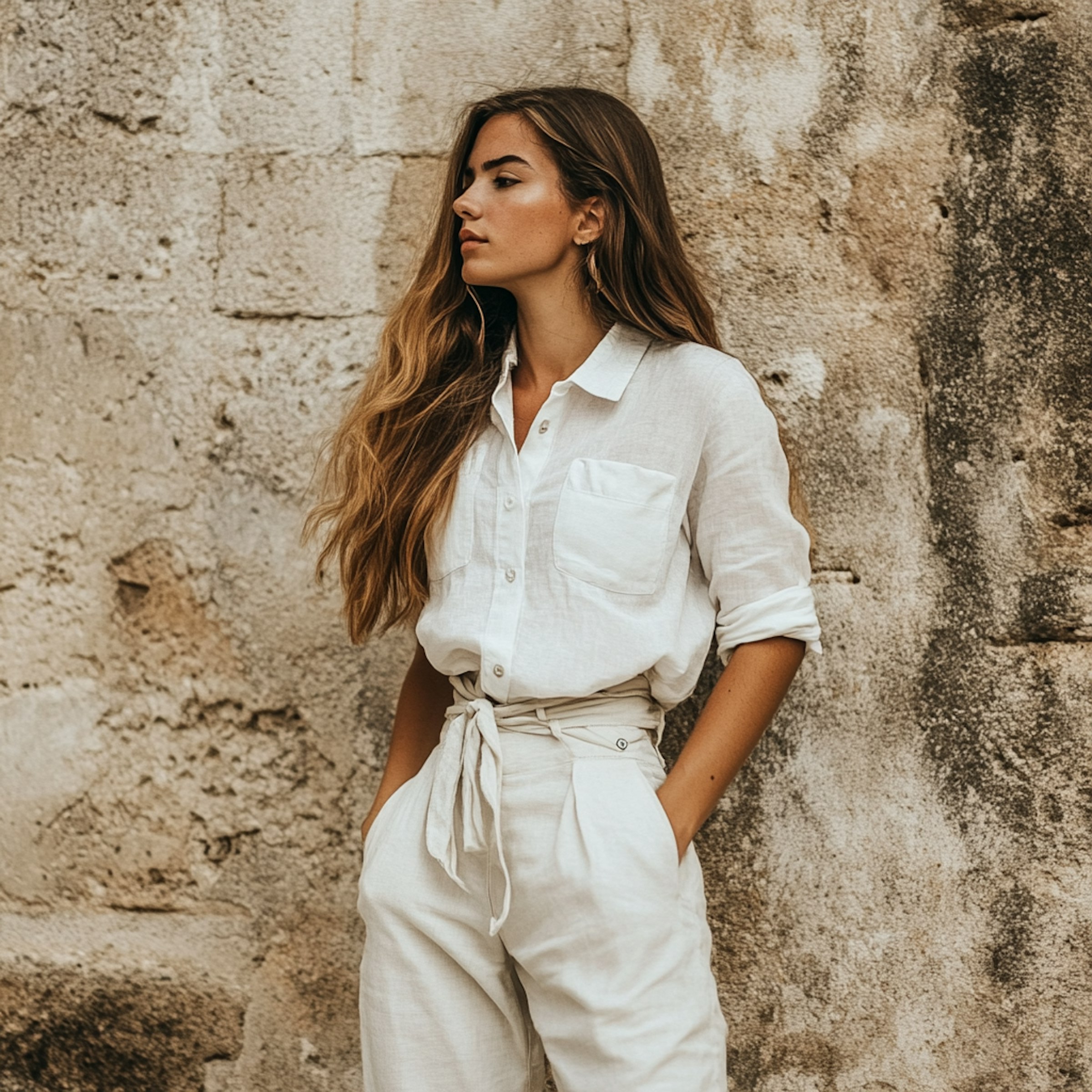 Aesthetic photo featuring a girl in white clothing.