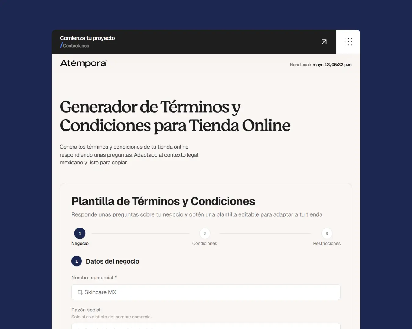 Generador de términos y condiciones para tienda en línea