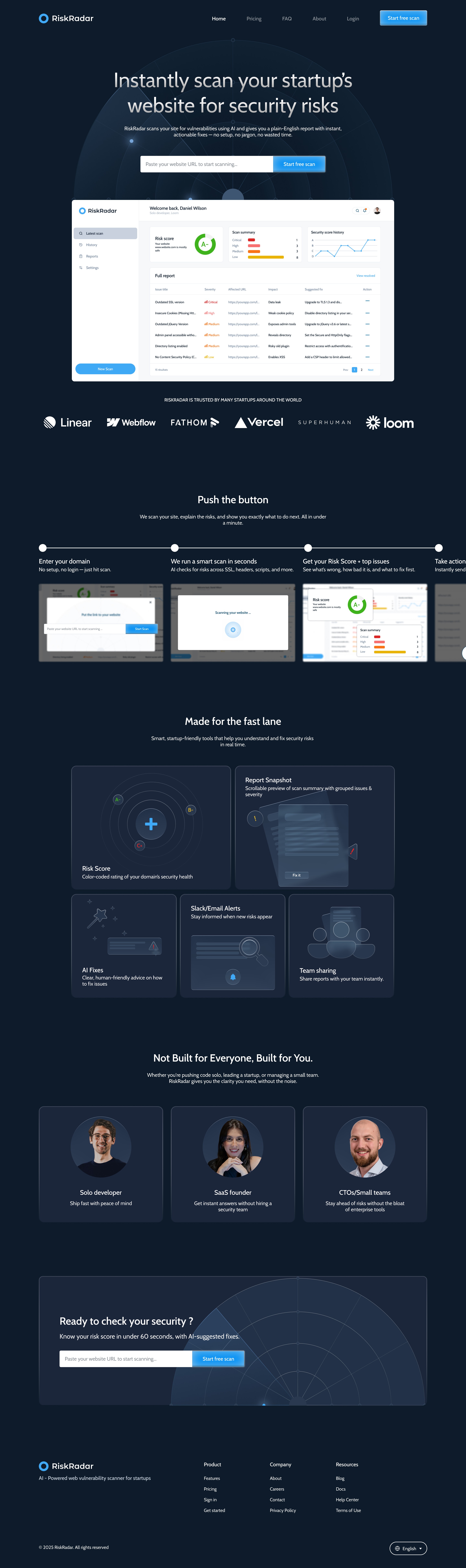 landing page design for riskradar