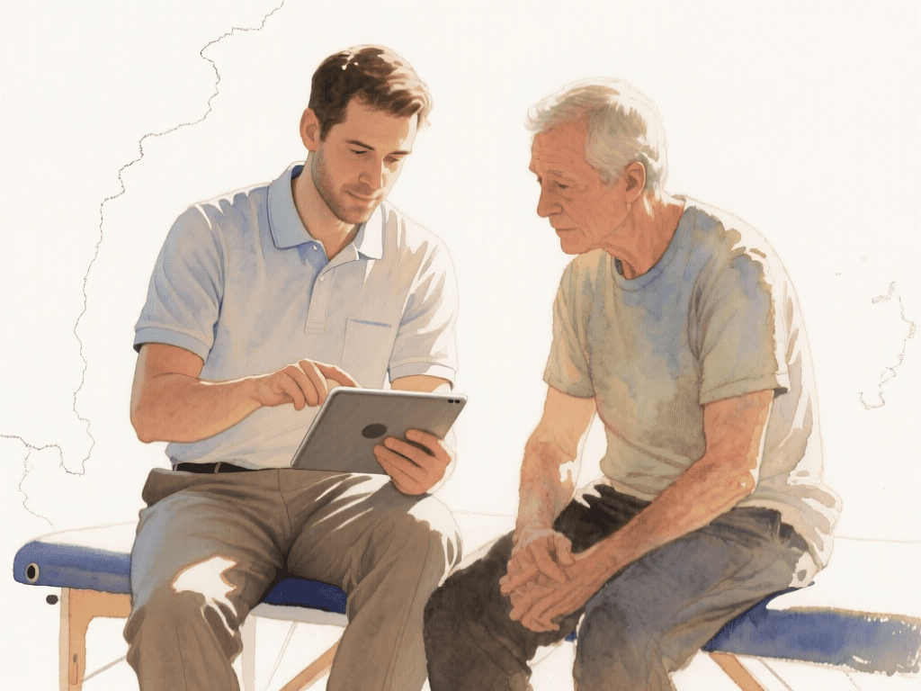 A physiotherapist examines her patient’s perfect plan.