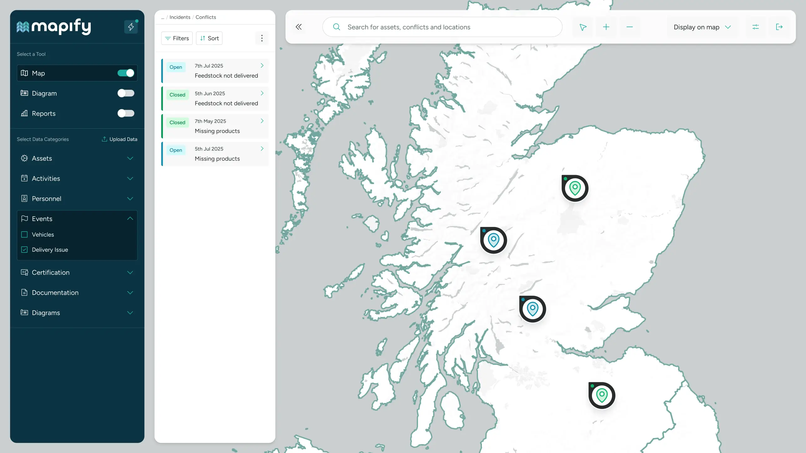 Mapify UI log incidents