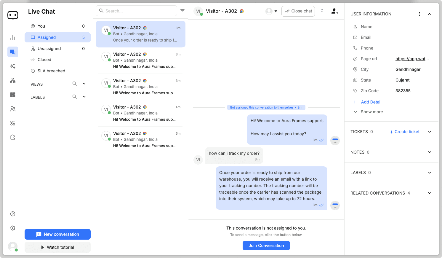 image of viewing AI agent interactions via live chat