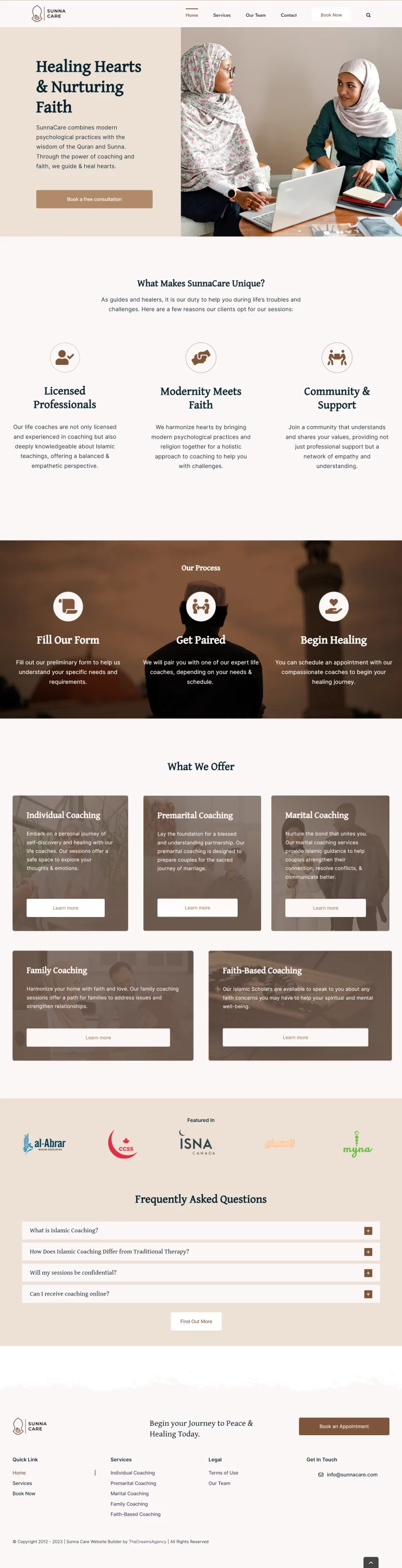 Home page for Sunna Care website developed & designed by Dreams Agency Mississauga, Ontario