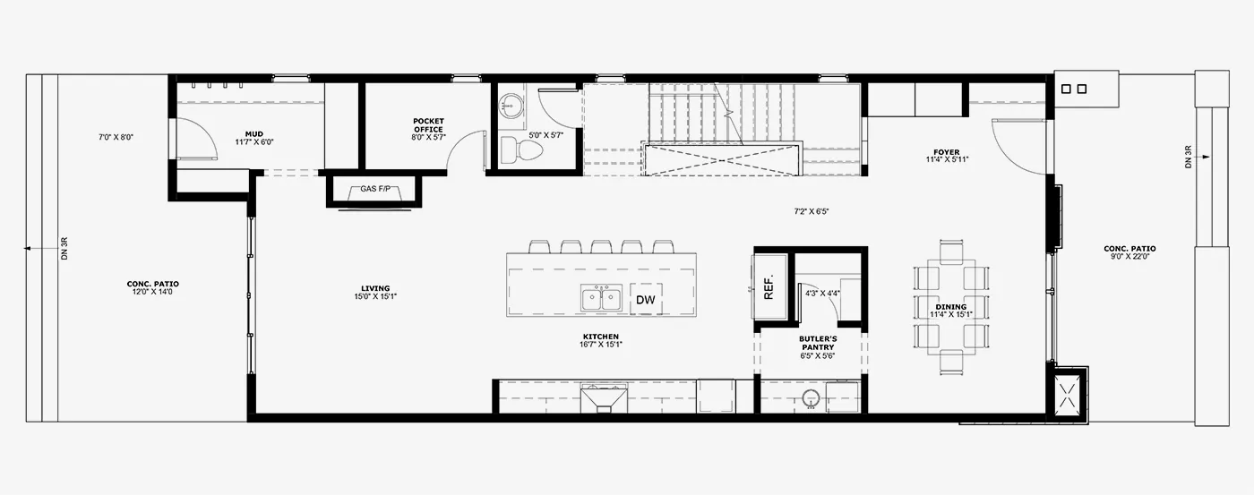 Main level floorplan — Residence East, Modern Infill Collection
