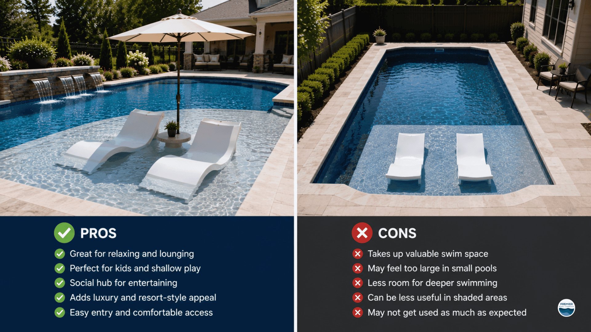 Comparison showing the advantages and tradeoffs of adding a tanning ledge