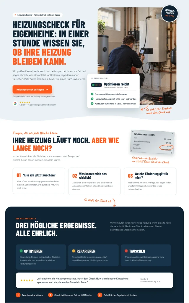 Webseiten-Design für SHK-Betrieb, Heizung und Sanitär