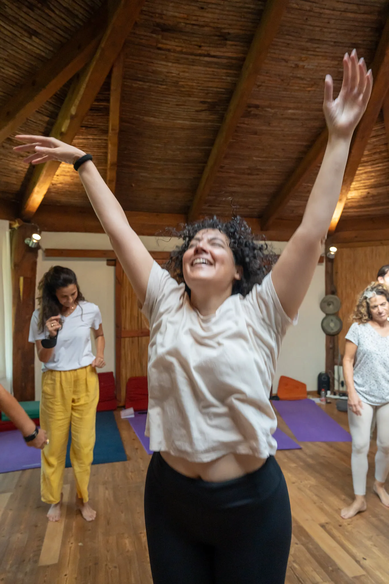 a girl dancing and having fun in retrit