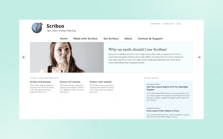 Scribus website homepage