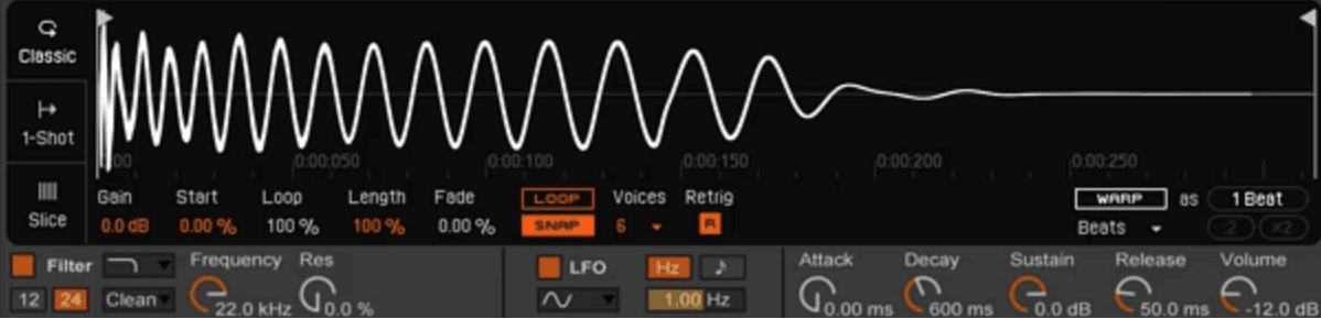 Waveform of an imported audio file in Ableton