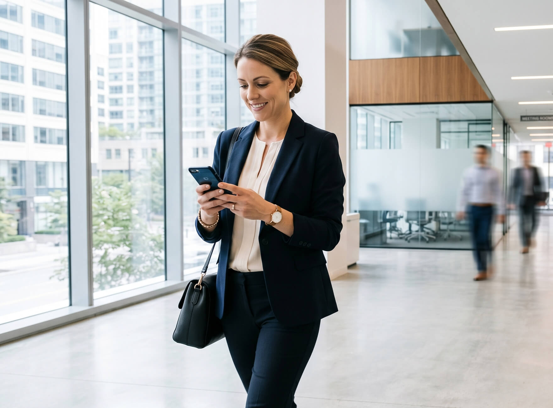 Man with a laptop walking to a store