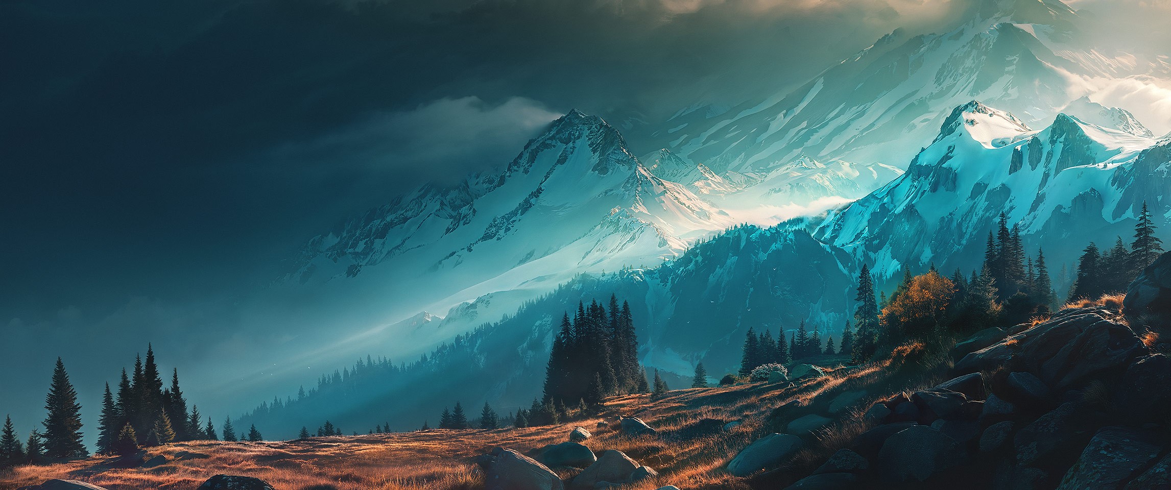 Illustration of mountains and alpine meadows