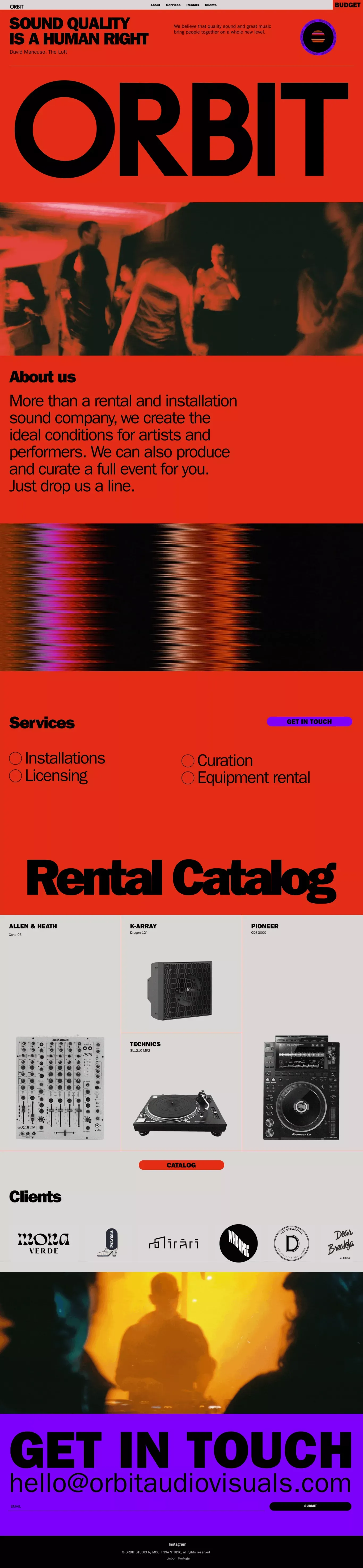 ORBIT landing page screenshot showcasing Tech and Music design
