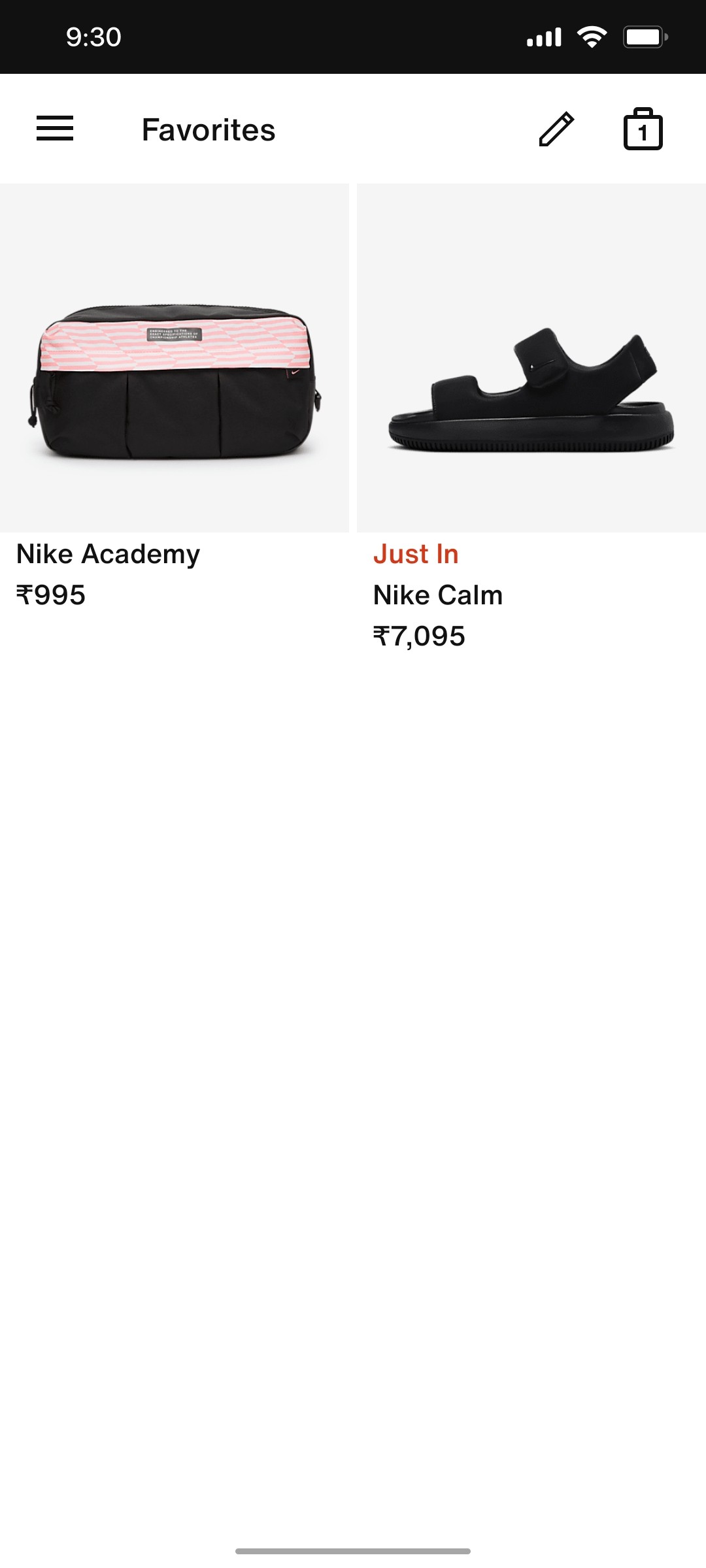 Nike App  Favorite  Screen