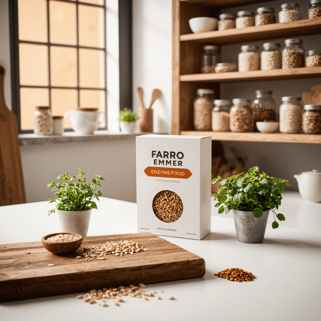 product photography of box of Farro Emmer enzyme food