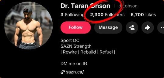 Dr. Taranjit Ohson TikTok profile on day 1 with 2,300 followers