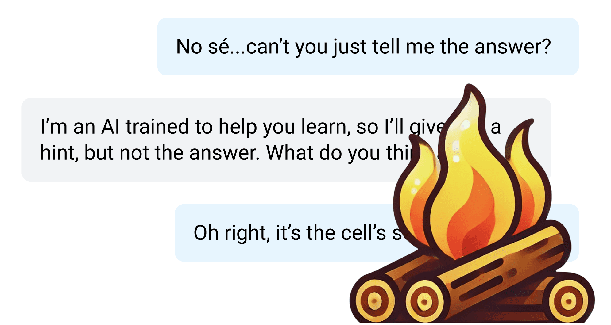 Image of chat interface with illustration of campfire overlayed