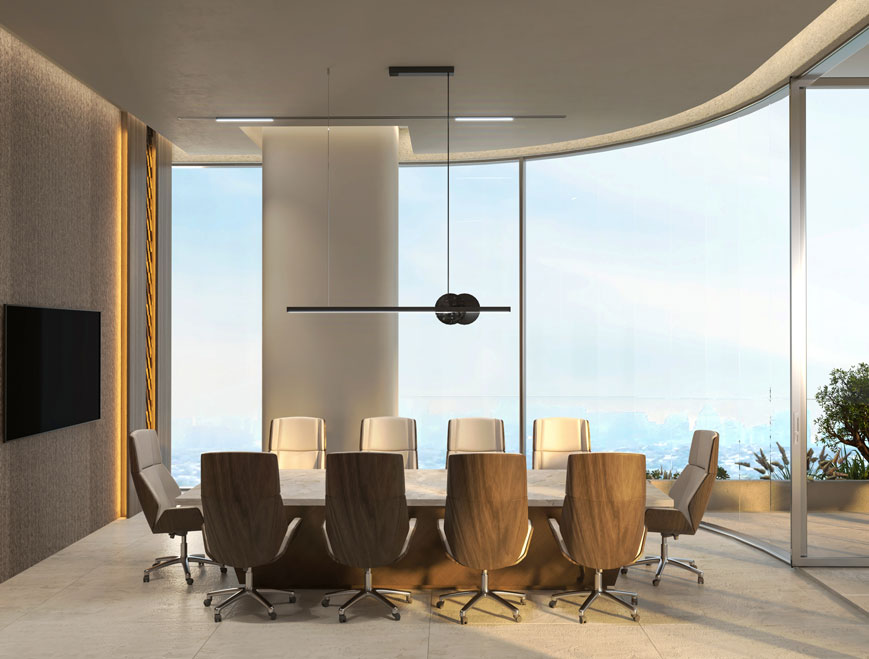 A modern conference room with ample natural light from a large window, situated at Capital One.