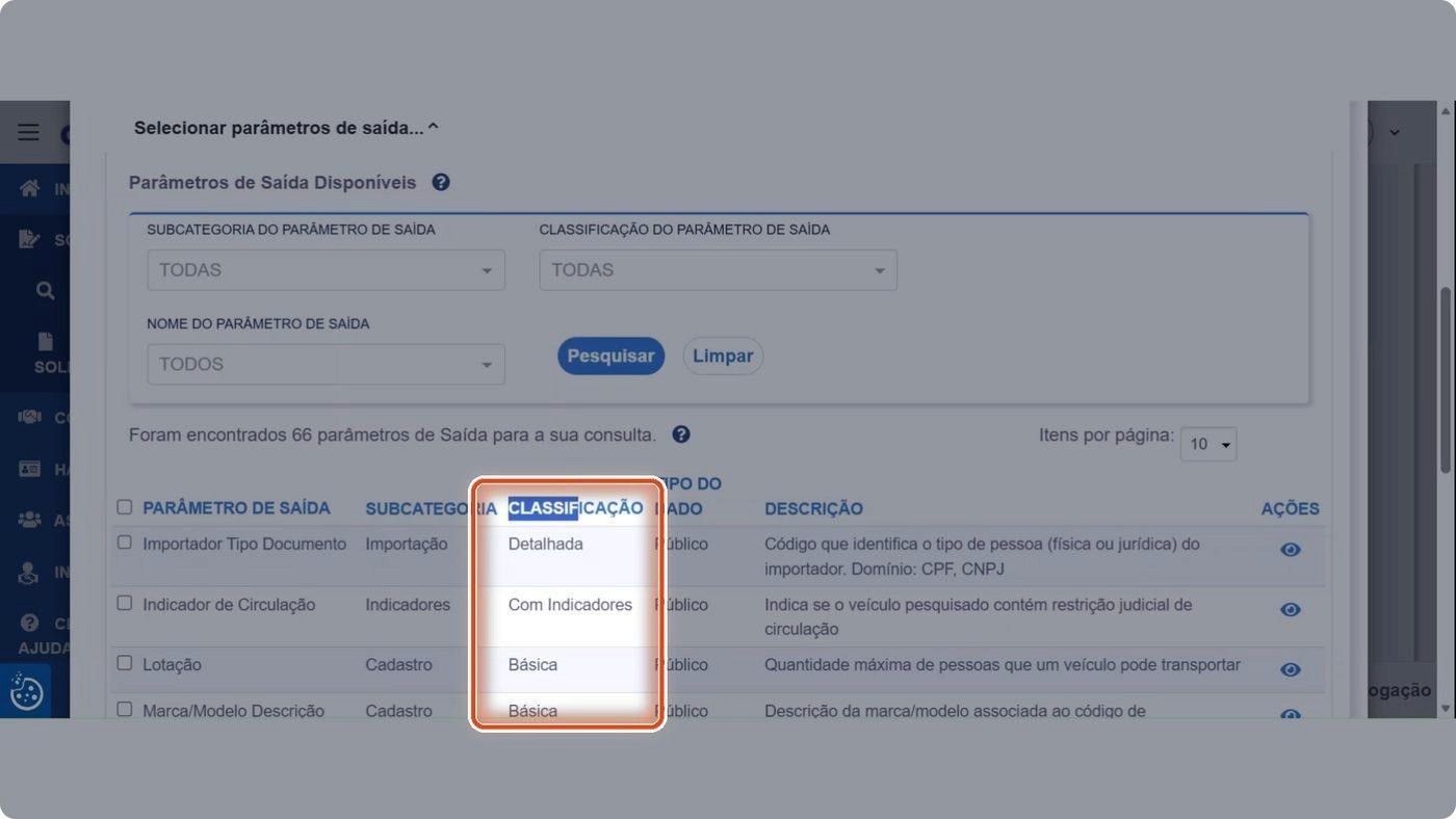 Captura de tela de referência do Credencia para Passo 1 — Identificar a classificação dos parâmetros. Contexto: 23 — Classificação.