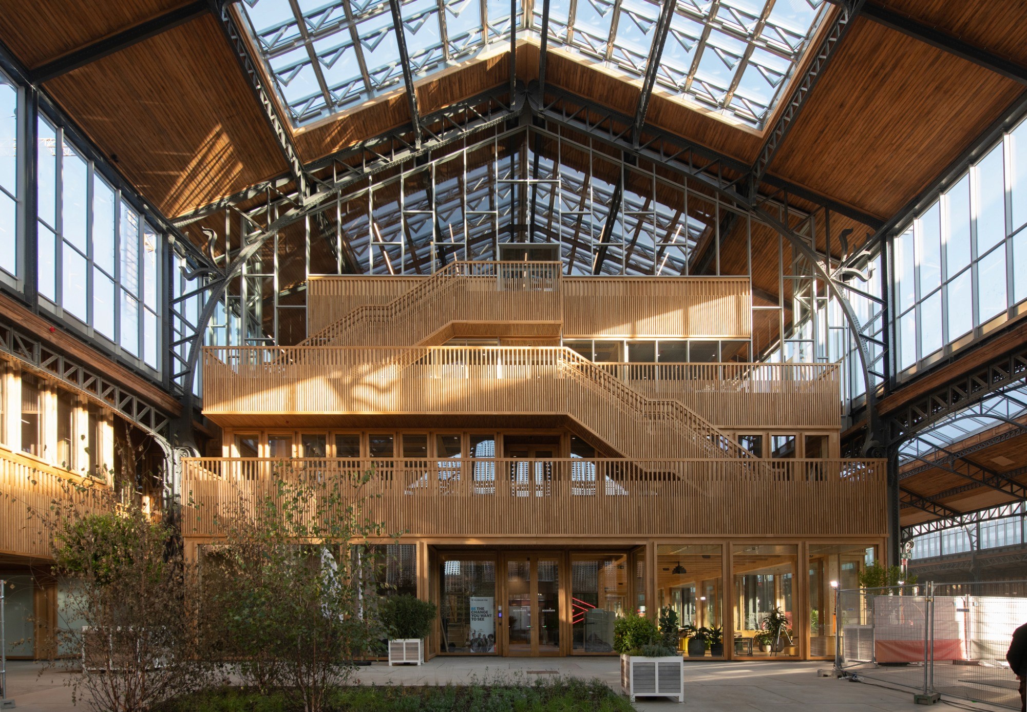 Modern office building interior with timber structure