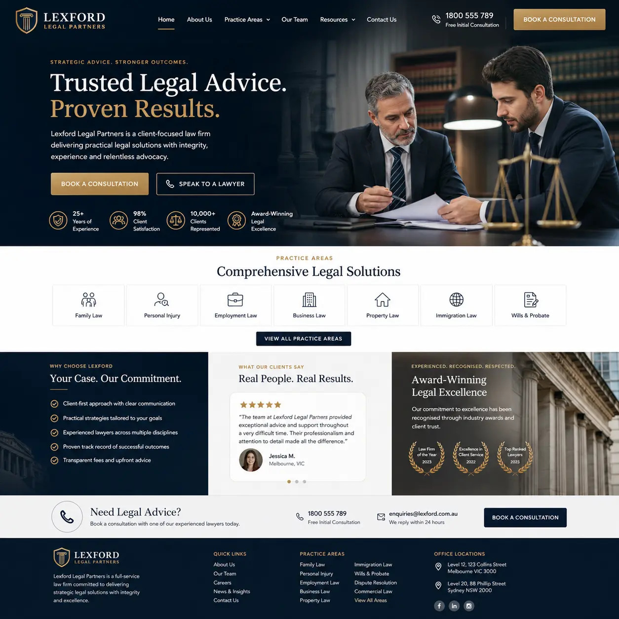 Two lawyers reviewing legal documents at a desk — Lexford Legal Partners law firm homepage for comprehensive legal services in Melbourne and Sydney