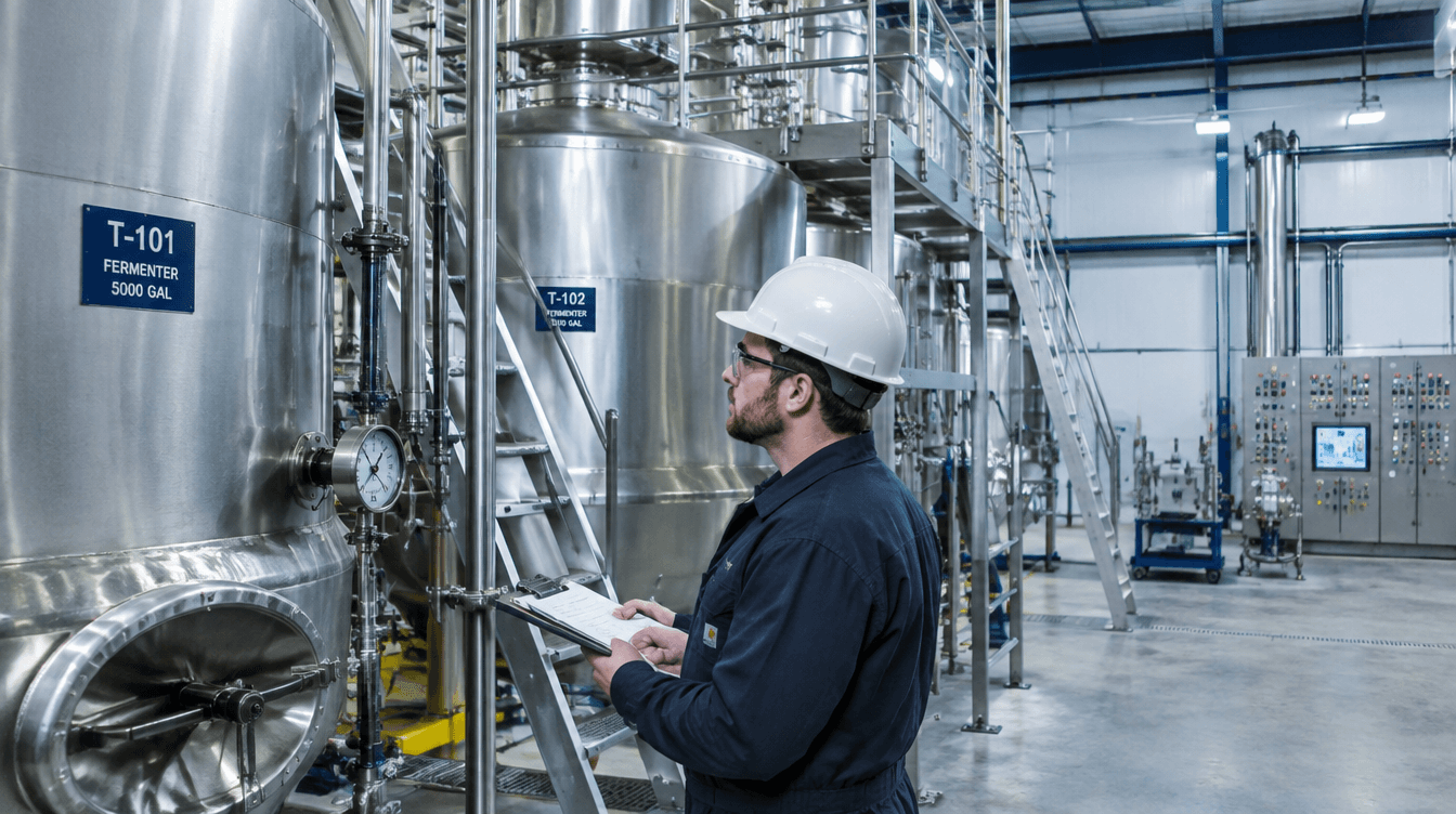 Worker measuring fuel qualify for 45z tax credit in a facility