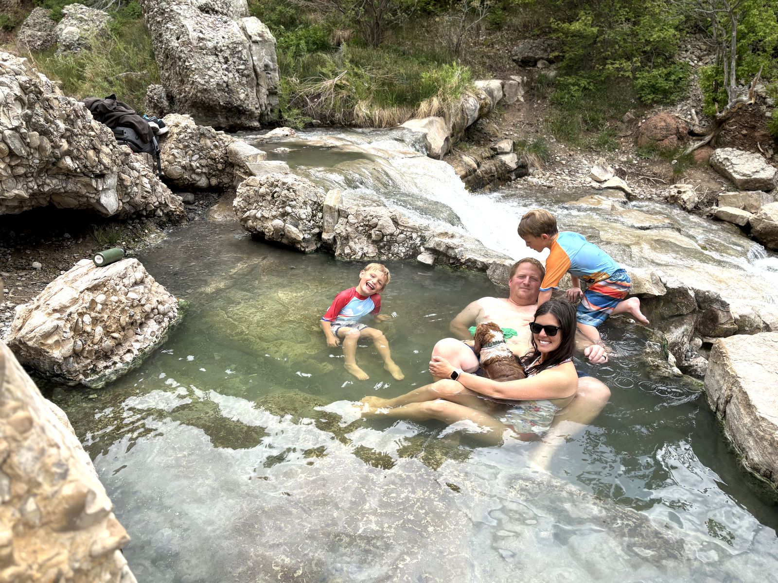 Soaking in Fifth Water Hot Springs as a family