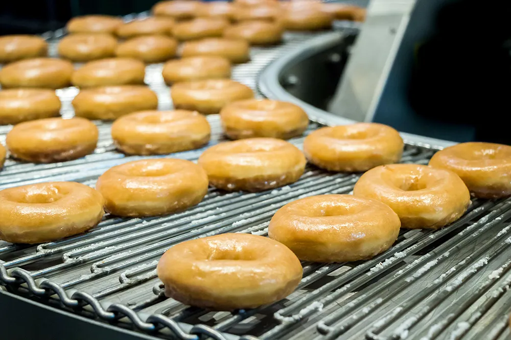 Donuts on a conveyer belt