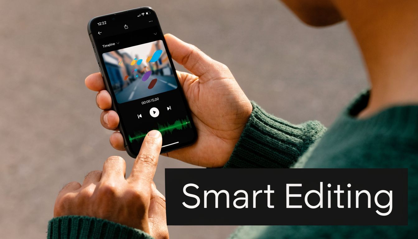 A person uses a smartphone with a video editing app to trim and edit their viral content.
