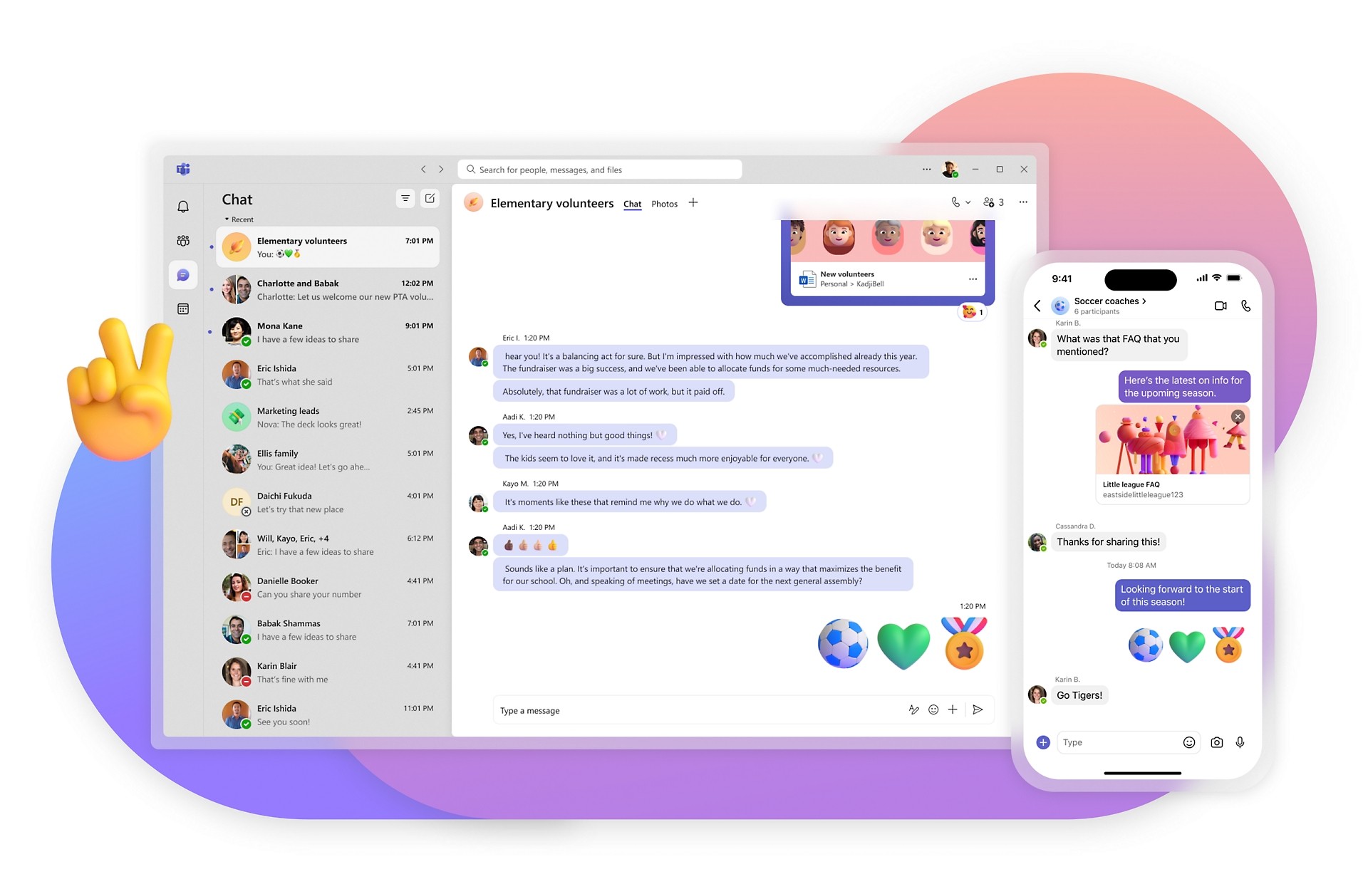 Microsoft Team's home interface on a desktop and phone